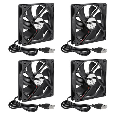 4Pcs 120mm USB Brushless Cooling Fan 5V DC Quiet Mini Computer Appliance Fan