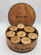 Colonial Tin Works Reproduction Shaker Wood Spice Container With 8 Spice Jars