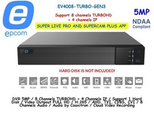 Epcom EV4008-TURBO-GEN3 DVR 5MP 8CH TURBOHD 4 Ch IP H.265 8CH/AoC/ONVIF NO HDD