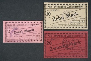 3x Graudenz (Grudziądz) KGL PoW: 2 10 20 Mark 1.9.1918