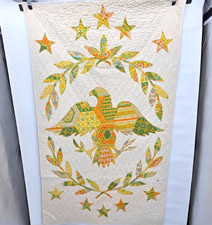 Handmade Eagle Quilt 36x62 Applique Folk Art Americana Textile Wall Hanging Vtg