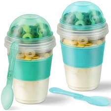 Freshmage Yogurt Parfait Cups with Lids, 2 Pack 20 Oz Reusable Overnight Oats Co