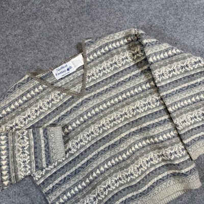 Vintage Northeast Knitting Mills Sweater Girls 5/6 Gray Wool Fair Isle V Neck