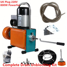 800W Electric Drain Cleaner UK Plug 220V Sewer Pipe Unblocker Set