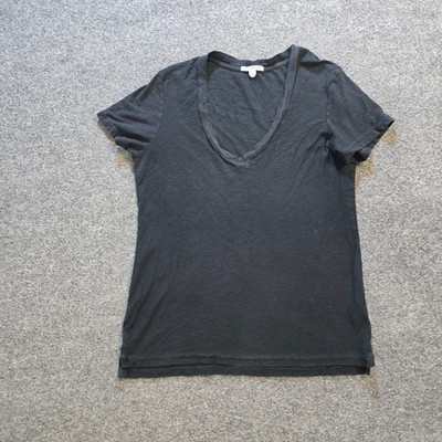 James Perse Top Women Size Large Black Short Sleeve Minimal Basic Casual Capsule