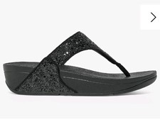Image of Fitflop Lulu Glitter Toe-post Thong Sandals Size UK 6.5 Black
