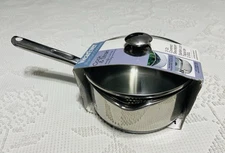 WearEver 3 Qt Stainless Steel Saucepan Pot w/Double Pour Spouts & Strainer Lid