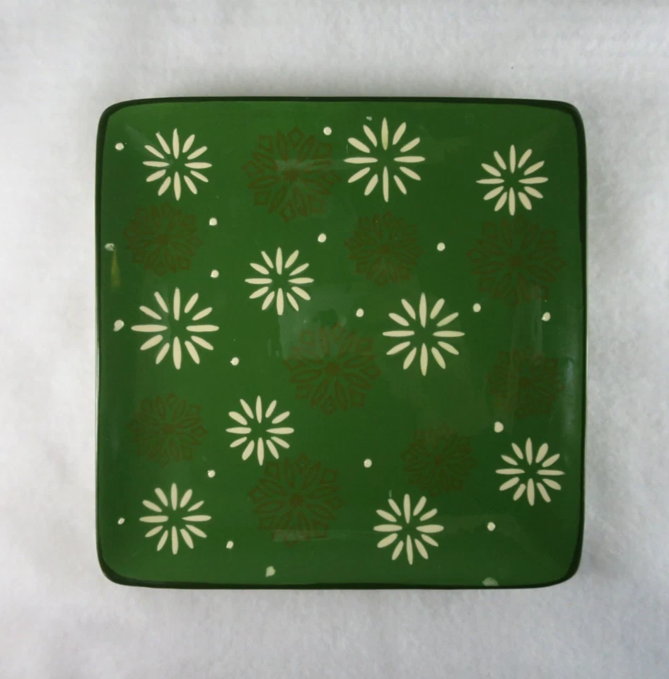 Platos cuadrados verdes de 3 peets café vacaciones de Navidad copos de nieve Starbursts 8" Foto 2 de 4