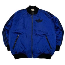 Vintage 80s Adidas Satin Jacket Trefoil Bomber Blue Logo Mens XL