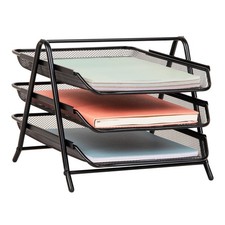 3tier Paper Tray Desktop Organizer File Storage Office Metal Mesh 11.75"l X 13.7