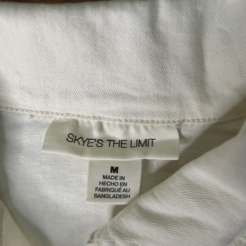 Skye's The Limit Womens White Denim Jacket Lace Crochet Cuff Frayed Size Medium - Afbeelding 4 van 10