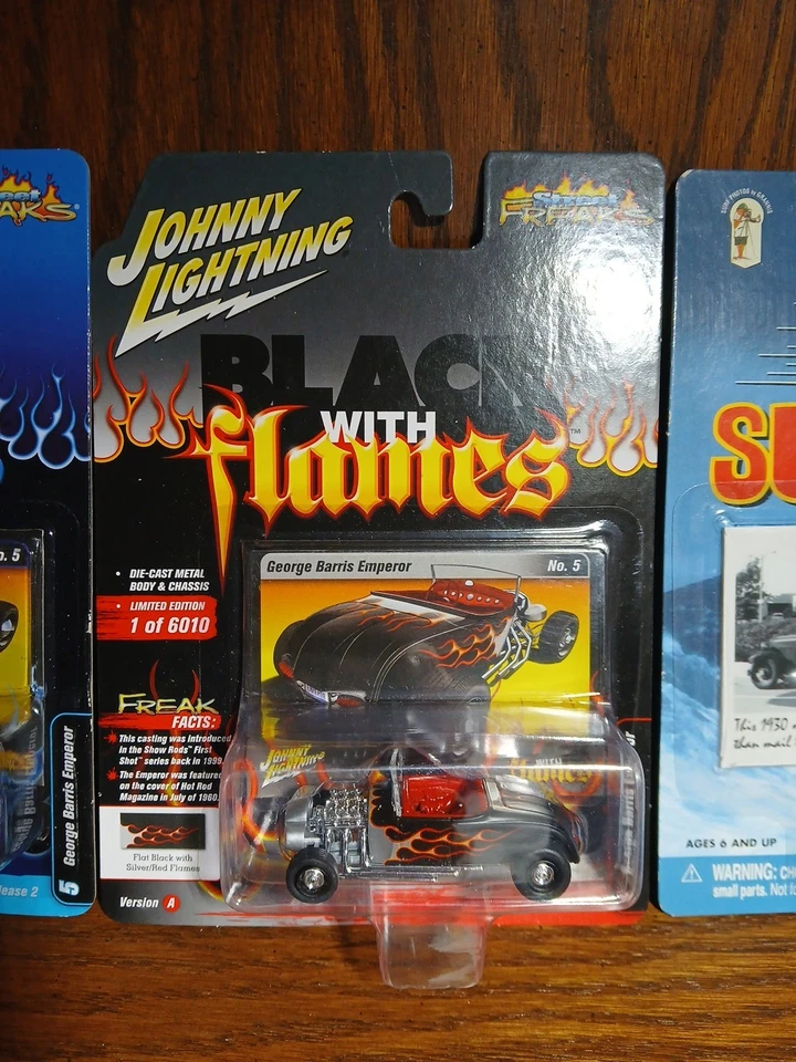 Johnny Lightning 1:64 Street Freaks, Rebel Rod, Surf Rods Black Flames Lot Of 4 - Image 3 of 4