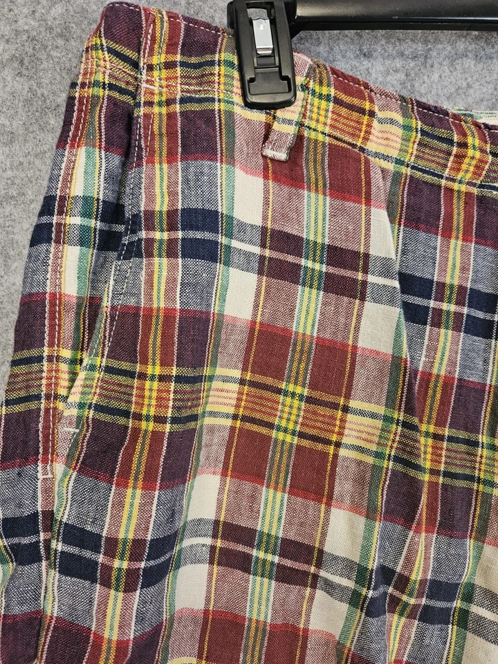 Pantalones cortos Lands End de lona para hombre 33 100 % lino frente plano multicolor a cuadros preppy Foto 2 de 4