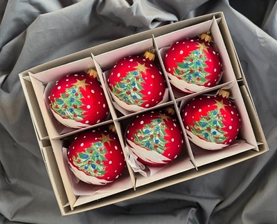 Handbemalte Glaskugeln 6er Set Christbaumschmuck 80 mm Ornamente.