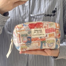 Cartoon Animals Pattern Makeup Quilted Bag Women Portable Tote Lipstick Cosmetic