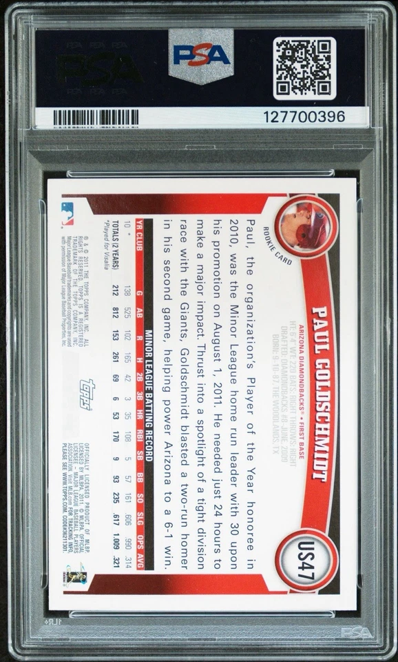 Paul Goldschmidt 2011 Topps Actualización Diamante Aniversario Novato RC PSA 10 GEMA COMO NUEVO Foto 2 de 3