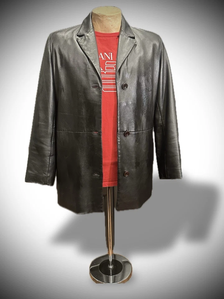 Excelled Men’s Large Black Leather Blazer. No Creases, Very Soft And Supple. - Image 2 of 4