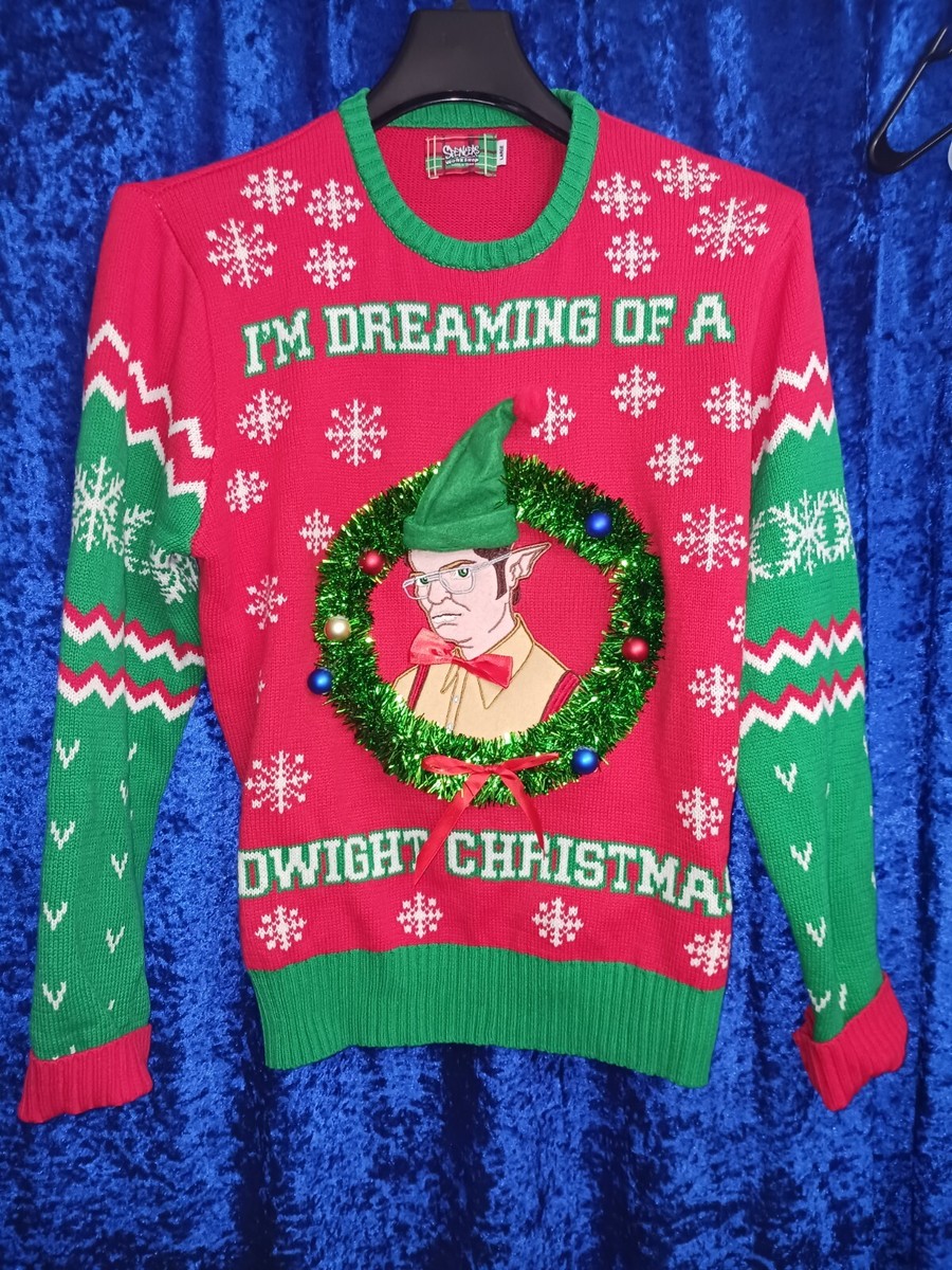 The Office I'm Dreaming of a Dwight Christmas Ugly Wreath Knit Sweater Sz L