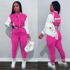 Women's Two Piece Outfits Sweatsuits Set Long Sleeve Tracksuit Set -Pink