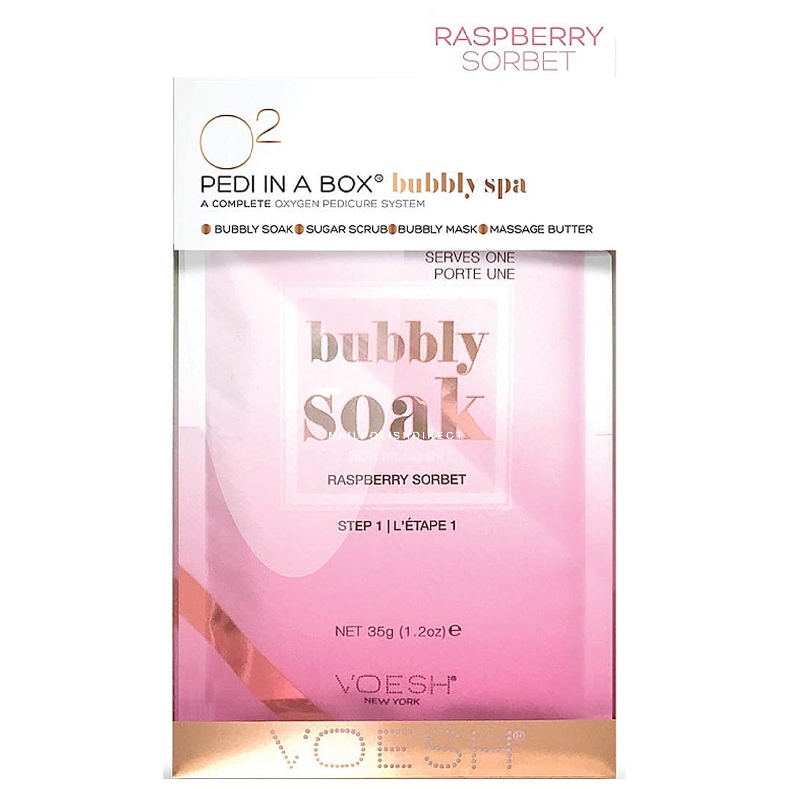 Voesh Pedi In A Box - O2 Fizz Pedicure 5 Step - Raspberry Sorbet (5 x 35g)