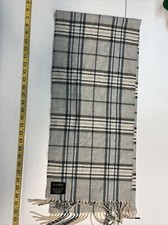 V. FRAAS Cashmink Scarf Gray Check Plaid Fringe Scarf 52x11.5  
