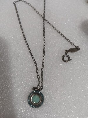 Catherine Popesco France Blue/Green Crystal Pendant Necklace Silver Tone 18 