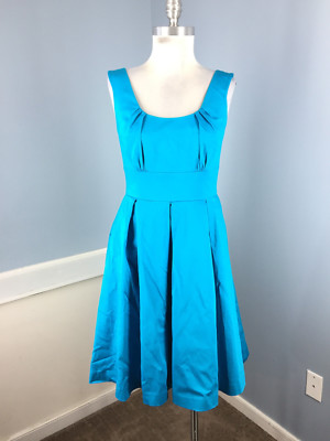 Calvin Klein S 4 Aqua Blue Pleated Dress A Line Flare Empire Work Cocktail  Euc | eBay