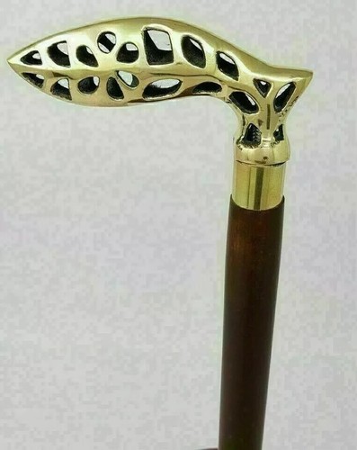 Vintage Wooden Walking Stick Victorian Cane Style Brass Antique Head Handle Gift - Picture 3 of 6