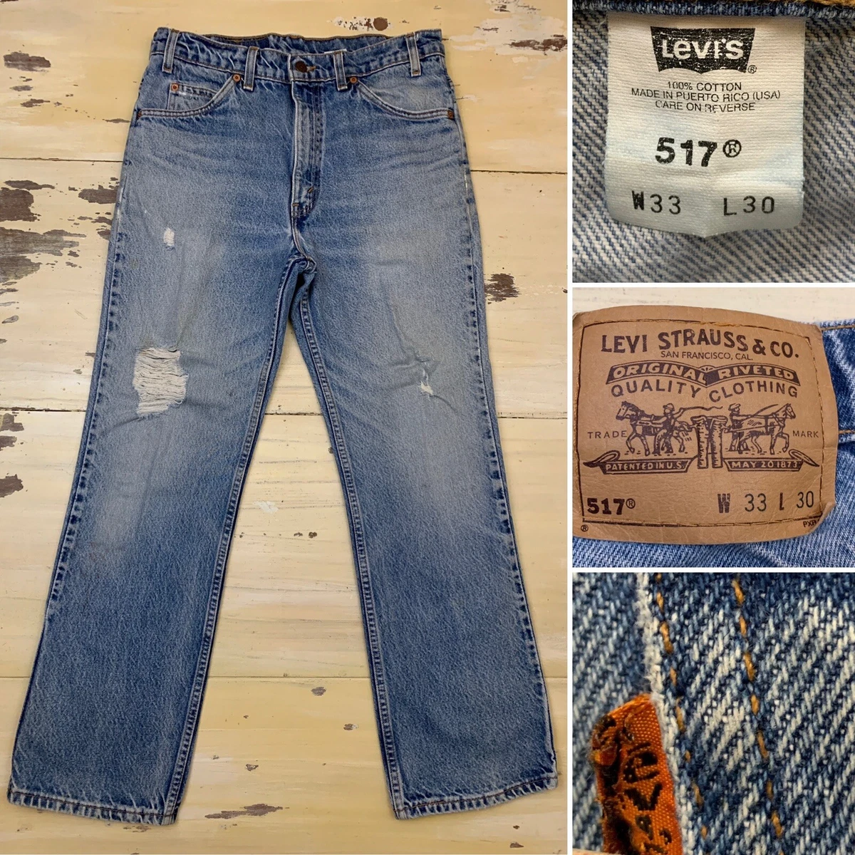 LEVIS 517: Vtg 70s-80s USA Made Bootcut Orange Tab Faded Blue 