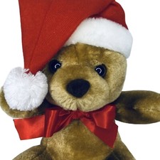 Vintage Sasco Christmas Teddy Bear Plush Stuffed Animal Brown Red Hat Bow 10"