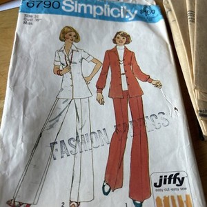VINTAGE 1974, SIMPLICITY #6790 MISS SIZE 16 Jiffy SHIRT & PANTS PATTERN