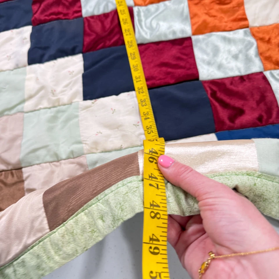 handmade lap quilt red blue diagonal square block rustic primitive - Image 4 of 4