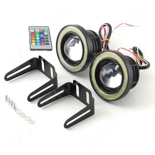12V White LED Fog Light COB Angel Eyes 