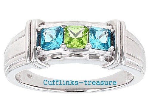 Natural Peridot & Blue topaz stones With 925 Sterling Silver Ring For Men's #220 - Picture 4 of 7