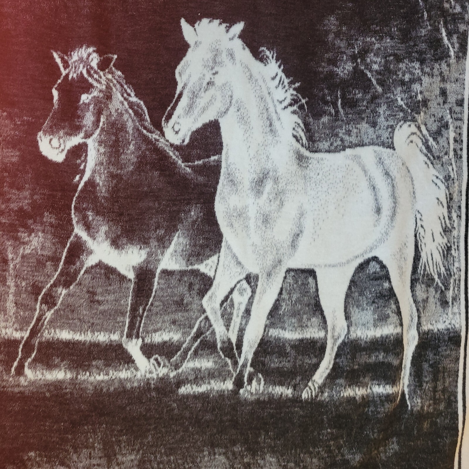 Biederlack of America Galloping Horses Black White Throw Blanket Vtg