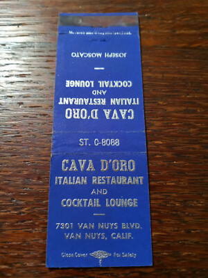 Vintage Matchcover: Cava D'Oro Italian Restaurant, Van Nuys, CA