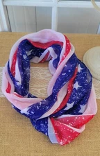 Patriotic American Flag Print Infinity Scarf Stars Stripes Wash Out Endless Loop
