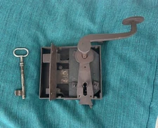 Antique German hand wrought iron door hardware handle salvage Lock+key