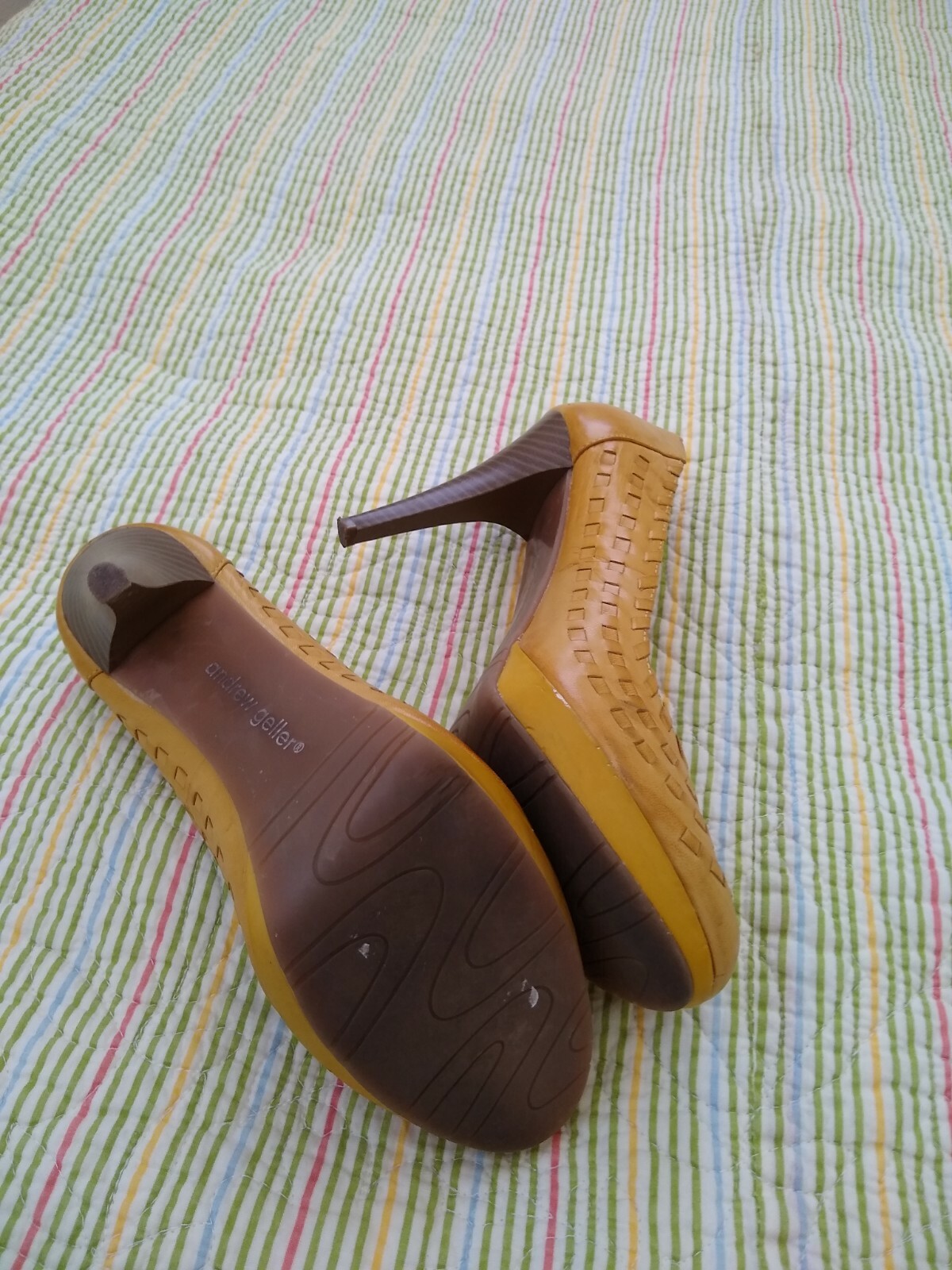 Andrew Geller Mustard Yellow 8M Heels Pumps Leather R… Gem