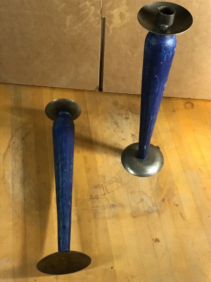 "JUEGO DE 2 CANDELABROS PRIMITIVOS DE METAL RÚSTICO ENVEJECIDO MADERA DE CAMPO 14""" Foto 4 de 4