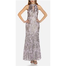 ADRIANNA PAPELL Petites Women's Cutout Maxi Evening Dress Lavender Sparkly 10P