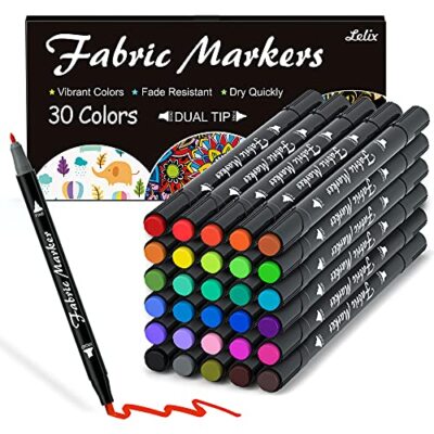 Fabric Markers  30 Permanent Colors Dual Tip Fabric Pens for Writing Painting o
