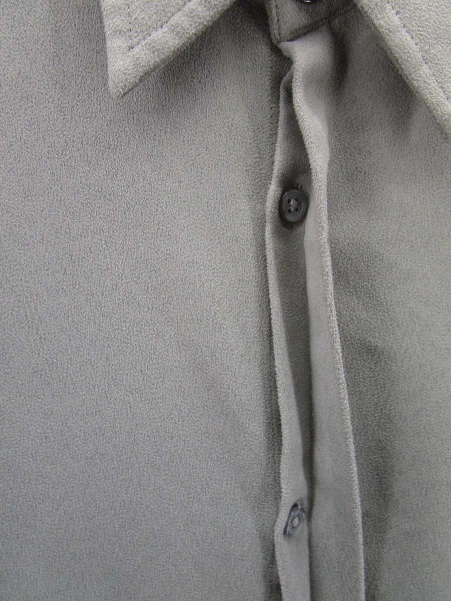 VINTAGE DKNY Shirt Men Large Gray Button Down Faux Suede Preppy