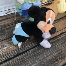 Disney World Park Mickey Mouse Crawling Baby Plush Blue Diaper 10" Vtg 80s 1984