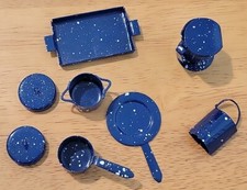 Dollhouse Miniature Dark Blue Speckled Enamelware Lot