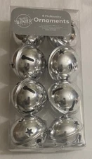 Winter Wonder Lane 8 Pack Novelty Ornaments Jingle Bells Silver NIB