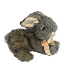 Dakin Real Bunny Lying Gray White Stuffed Animal Vintage Plushie