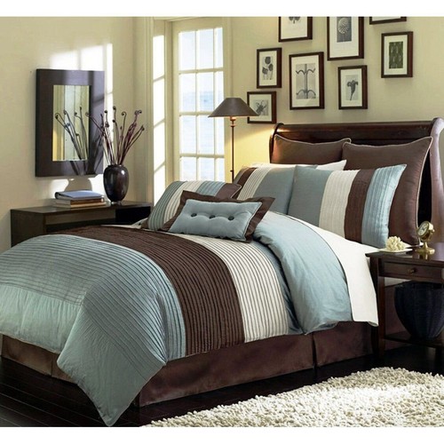 Chezmoi Collection 8-Piece Comforter Set Luxury Pleated Stripe Bedding Set - Picture 25 of 34