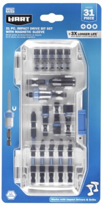 Hart 31 Piece Impact Driver Bit Set With Magnetic Sleeve Case 1/4  Hex Shank NIP