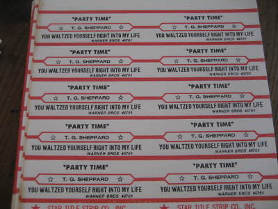 Jukebox Star Title Strip Full Sheet T.G. SHEPPARD Party Time/ You Waltzed Yourse